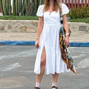 ASTR White Puff-Sleeve Midi Dress